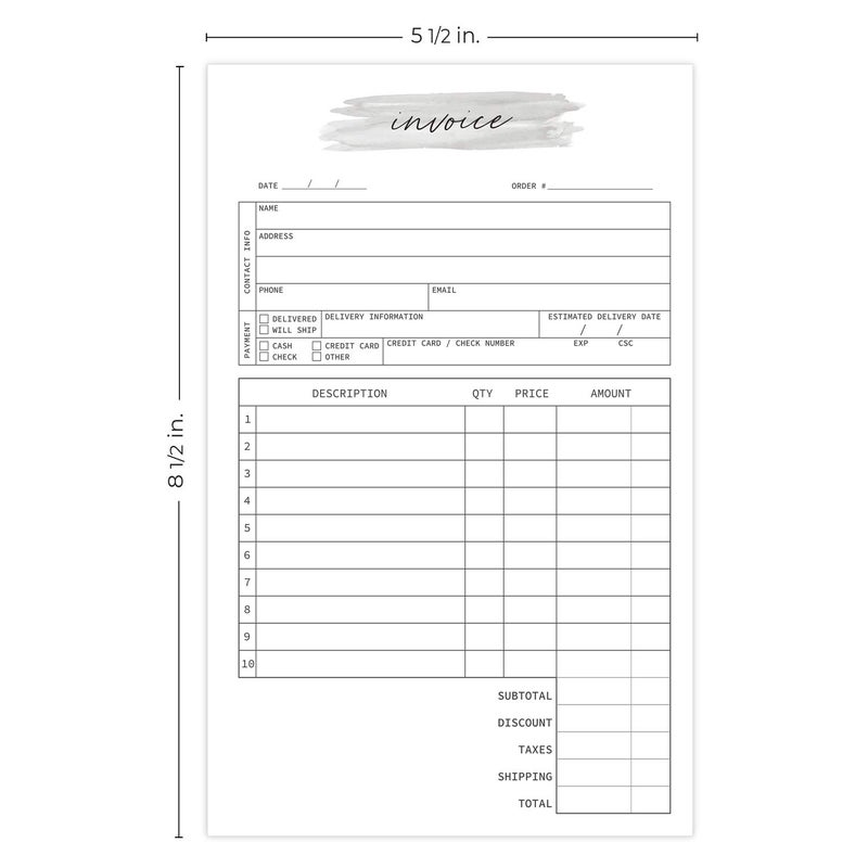SBlabels Watercolor 2-Part Carbonless Invoice Form Pad / 50 Sets / 5.5" x 8.5" Carbon Copy Purchase Sales Receipt Book - Image 5